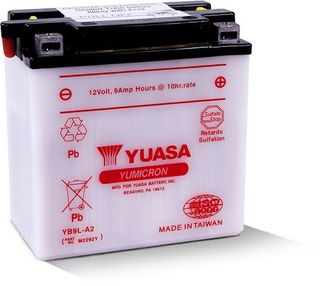 YB9L-A2 12v YUASA YuMicron Motorcycle Battery with Acid Pack