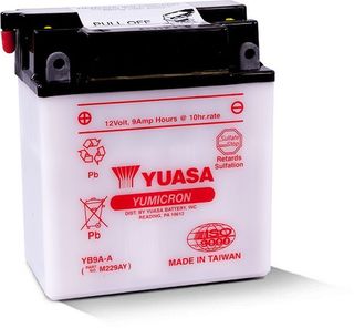 YB9A-A 12v YUASA YuMicron Motorcycle Battery with Acid Pack