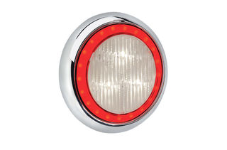 9-33 VOLT MODEL 43 LED REVERSE LAMP WHITE-CHROME WITH RED LED TAIL RING (FREE DELIVERY)