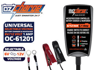 Battery Charger OzCharge 6v/12v 1amp Battery Charger and Maintainer