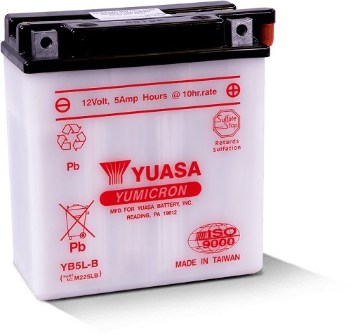YB5L-B 12v YUASA YuMicron Motorcycle Battery with Acid Pack