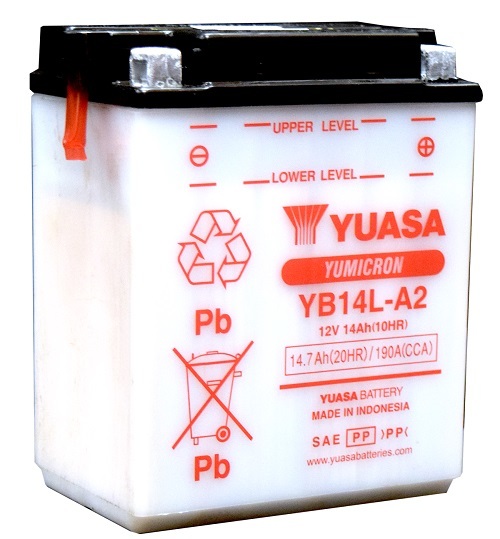 YB14L-A2 12v YUASA YuMicron Motorcycle Battery with Acid Pack
