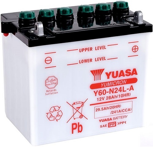 Y60-N24L-A 12v YUASA YuMicron Motorcycle Battery with Acid Pack