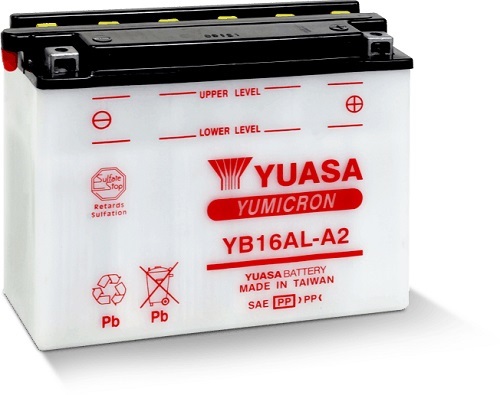 YB16AL-A2 12v YUASA YuMicron Motorcycle Battery with Acid Pack