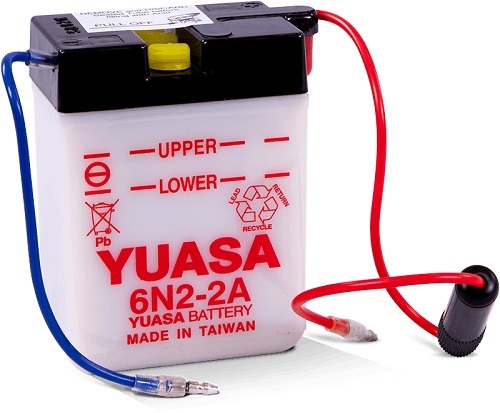 6N2-2A 6v YUASA Motorcycle Battery with Acid Pack