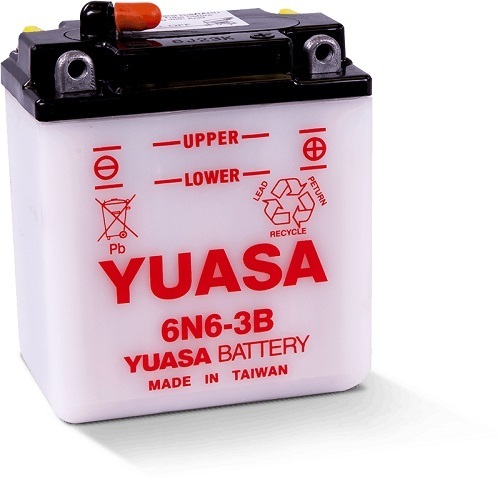 6N6-3B 6v YUASA Motorcycle Battery with Acid Pack