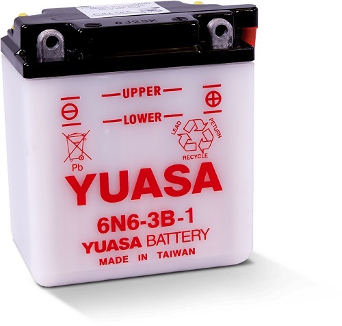 6N6-3B-1 6v YUASA Motorcycle Battery with Acid Pack