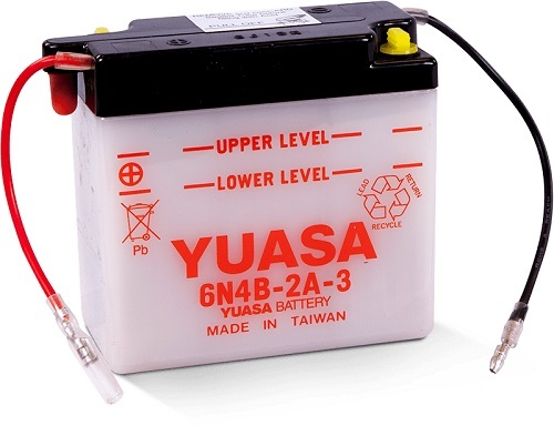 6N4B-2A-3 6v YUASA Motorcycle Battery with Acid Pack