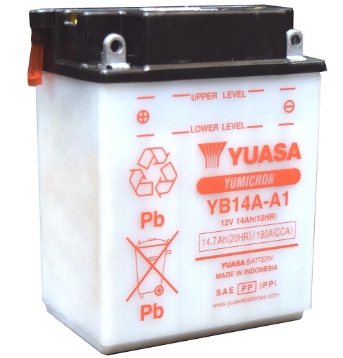 YB14A-A1 12v YUASA YuMicron Motorcycle Battery with Acid Pack