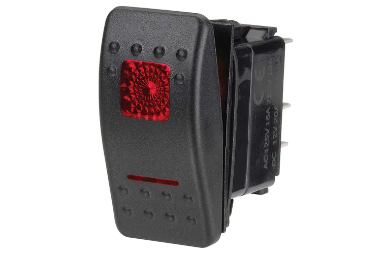 12 Volt Illuminated Off/Momentary (On) Sealed Rocker Switch (Red)