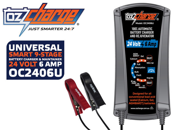 Battery Charger OzCharge 24V - Selectable 6amp Battery Charger and Maintainer