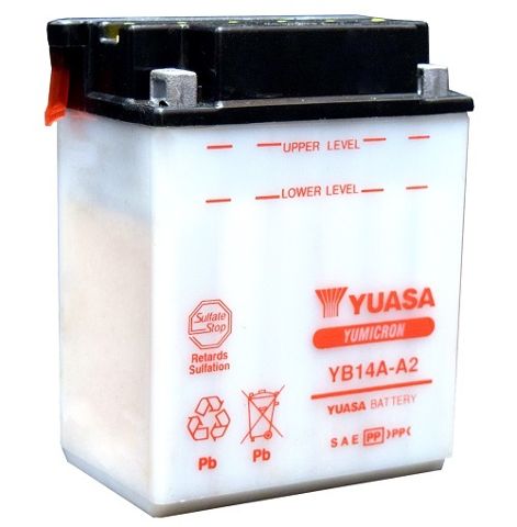 YB14A-A2 12v YUASA YuMicron Motorcycle Battery with Acid Pack