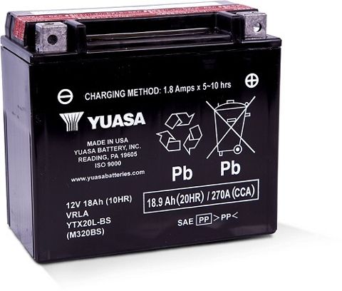 YTX20L-BS 12v YUASA Motorcycle (FILLED + CHARGED)