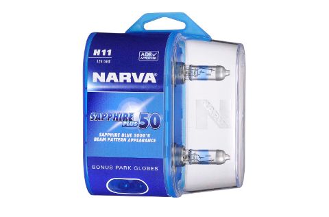 H11 12V 55W SAPPHIRE PLUS 50 HALOGEN HEADLIGHT GLOBES -TWIN PACK