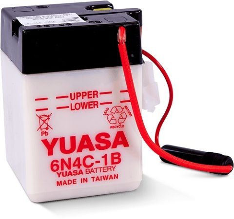 6N4C-1B 6v YUASA Motorcycle Battery with Acid Pack