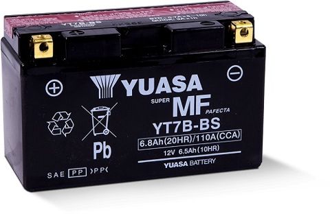 YT7B-BS 12v YUASA Maintenance Free Motorcycle Battery (FILLED + CHARGED)