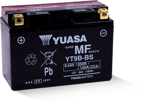 YT9B-BS 12v YUASA Maintenance Free Motorcycle Battery (FILLED + CHARGED)