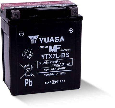 YTX7L-BS 12v YUASA Maintenance Free Motorcycle Battery (FILLED + CHARGED)