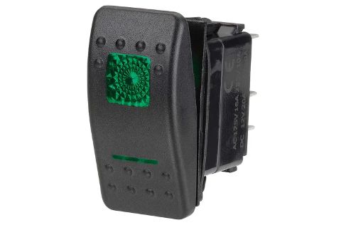 12 Volt Illuminated Off/On Sealed Rocker Switch (Green)