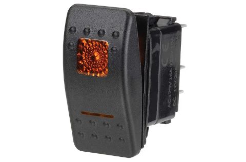 12 Volt Illuminated Off/Momentary (On) Sealed Rocker Switch (Amber)
