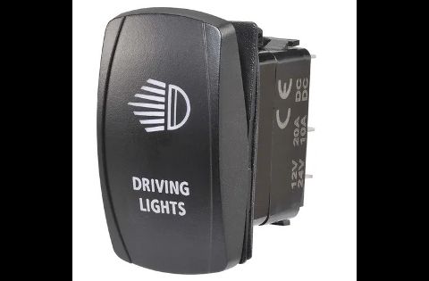 12/24V Off/On LED Illuminated Sealed Rocker Switch with "Driving Lights" Symbol (blue)